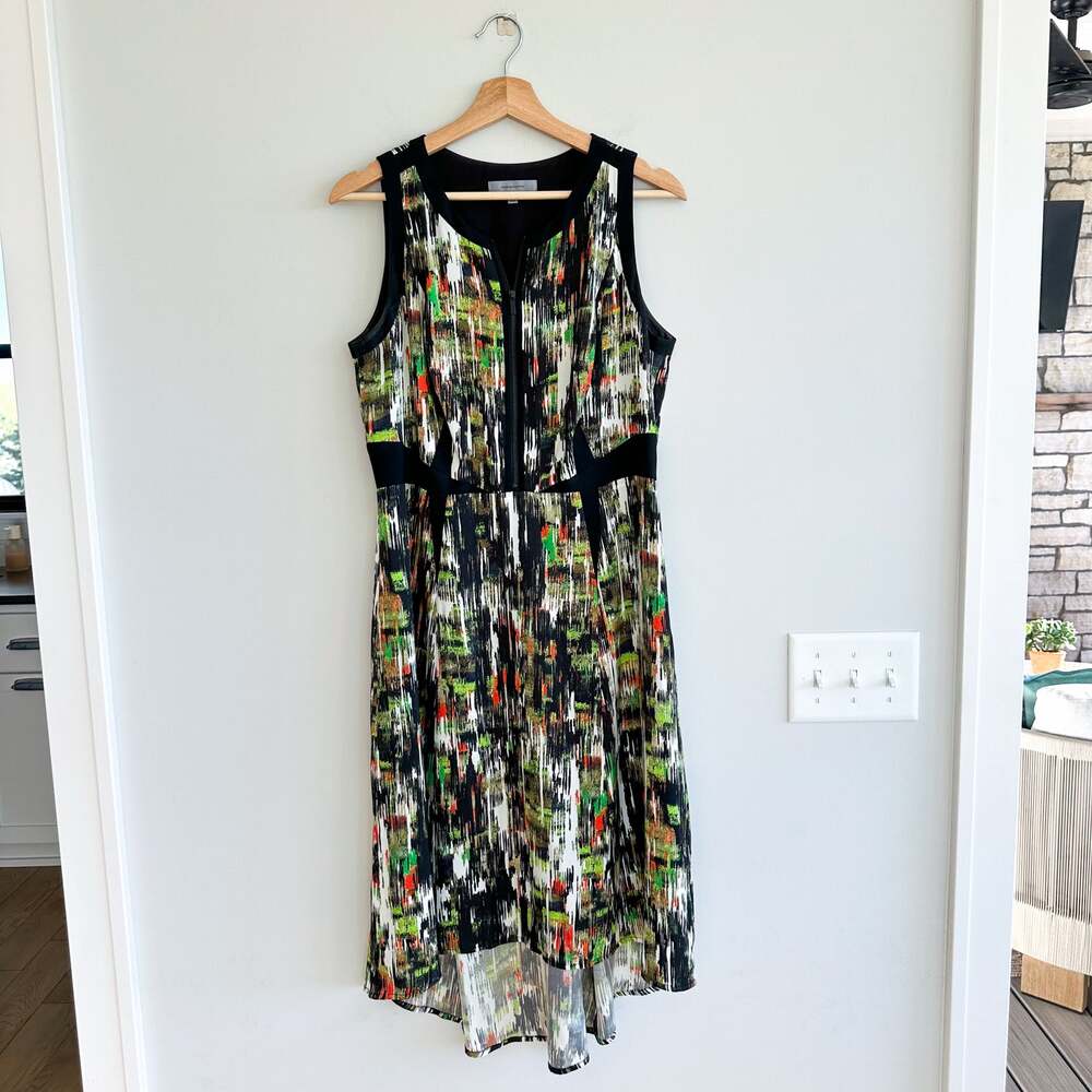 Classiques Entier Silk Blend Sleeveless High Low Dress Black Green 10